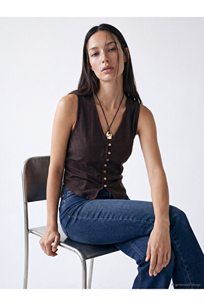 LC Waikiki Nevavm V-Neck Textured Women's Classic Vest with a Difference