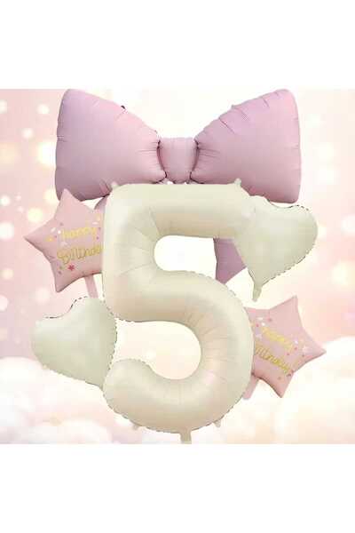 ÇITIPITISTORE Pink Bow Cream Number Birthday Celebration Party Set