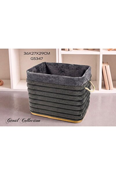 GÖNÜL Bambu Üzeri Peluş Kaplamalı Çamaşır Sepeti – 36x27x29 cm, Kapaklı Kadif...