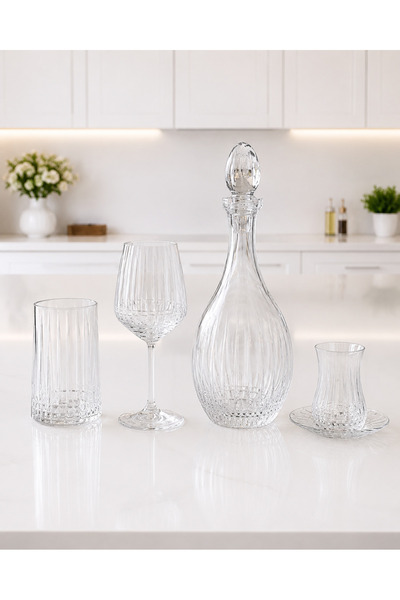 HOME SET 49 Parça Kesme Kristal Cam Sunum Seti | 12 Su Bardağı + 12 Kadeh + 1...