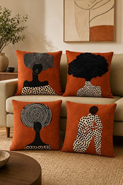 EVPANYA Black Female Silhouette Patterned 4-Piece Throw Pillow Cover Set