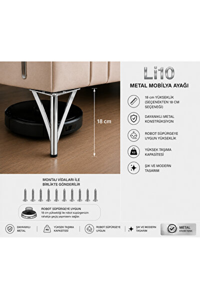 Store Metal 18 cm krom ( gümüş ) Koltuk Kanepe Tv ünitesi Baza Dolap ayağı
