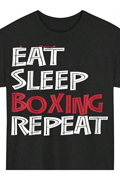 9TAY Men's 220g 100% Cotton -Eat Sleep Boxing Repeat Shirt And Men T-Shirt