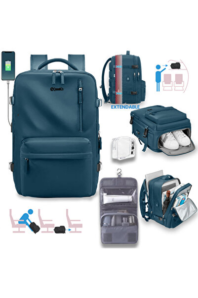 Quasar & Co. Rucsac voiaj, bagaj mana 43x30x20-28cm+trusa cosmetice cu carlig...