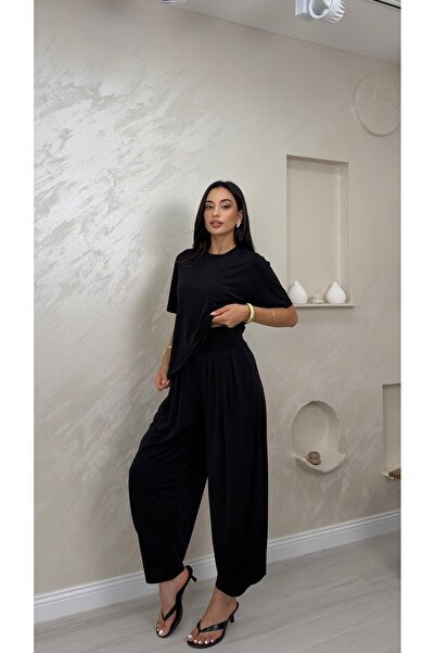 miraylawear Lena Siyah Renkli Lux Alt Üst Kadın Şalvar Takım