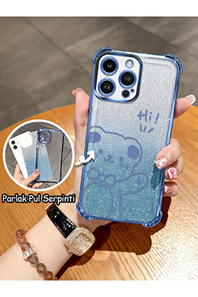 SLIMFELT iPhone 14 Pro Max Uyumlu geçişli parlak ayı desenli yumuşak kılıf, b...