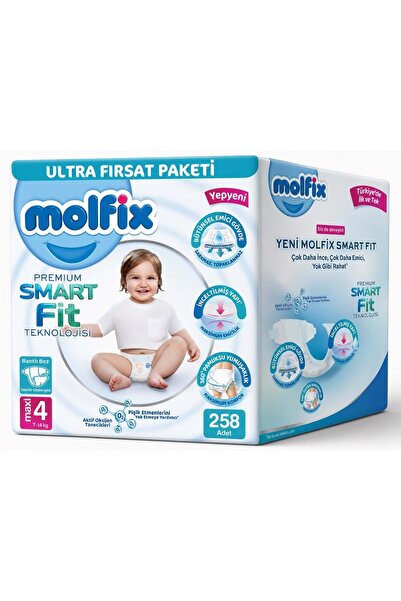 Molfix Premium Smart Fit Bebek Bezi 4 Beden 7-14 KG Maxi 258 Adet Aylık Ultra...