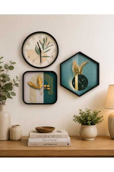 Binshihon Home Modern Luxury 3-Piece Wall Decor Set Includes Wall Clock and T...
