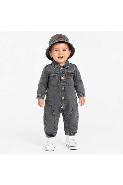 CROCODAYS Unisex Kids Baby Jeans Overalls with Hat (6/9/12/18) Months