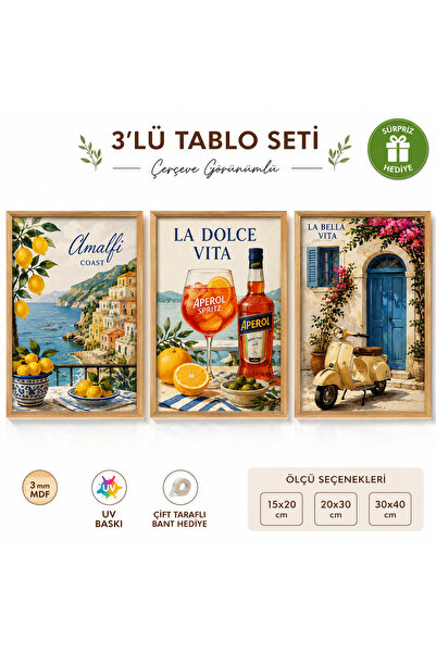 kids town WoodTown La Dolce Vita 3'lü Çerçeve Görünümlü MDF Tablo Seti | Amal...