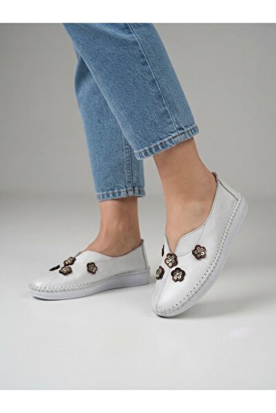 Rüya Shoes Daily Floral Orthopedic Sole Genuine Leather Ballerinas