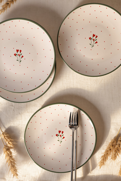 Keramika Farfurie pentru paste Red Bloom 20 cm 4 bucăți 23974