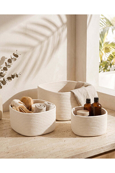 REDTAG Ivory 3 Piece Rope Storage Basket Set