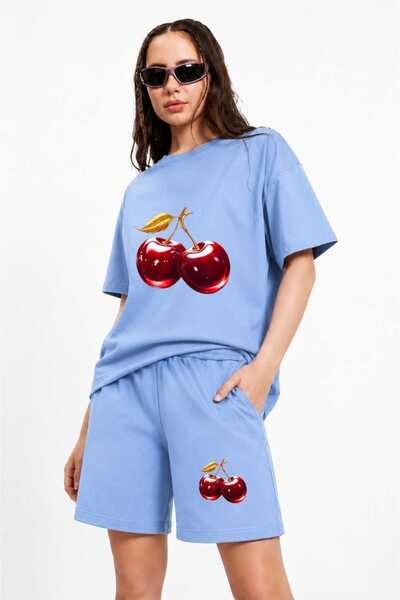 ZAVIXO Women's Cherry Printed Shorts and Oversize Short Sleeve T-Shirt Shorts...
