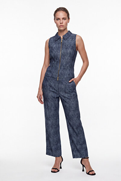 cemo Women's Zipper Sleeveless Fit Blouse Pants Set
