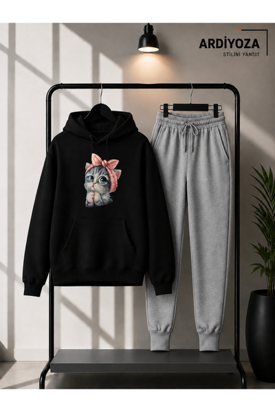 SILATU Qwim Cat Printed Winter Set (Sweat Suit-Sweat)