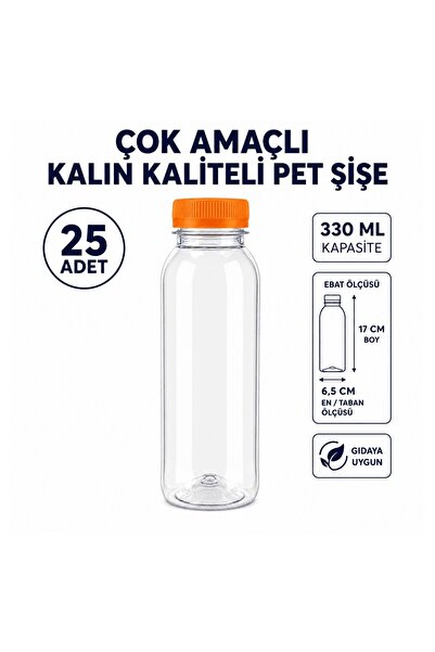 Tuffix 25 ADET Çok Amaçlı 330 ml Kapaklı Kaliteli Kalın Pet Şişe - Gıdaya Uygun