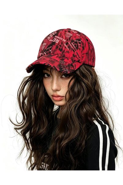 valkyrie Unisex Red Graffiti Pattern Baseball Cap Adjustable Streetwear Hip Hop Sports Hat