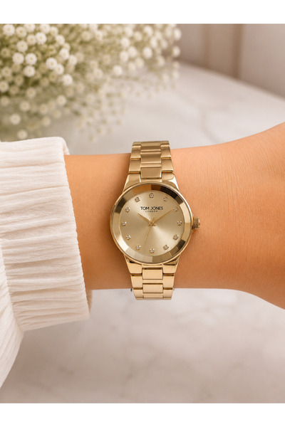Tom Jones Women's Wristwatch Suitable for Daily Use Gold Color Steel Band Gol...