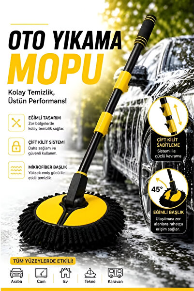 Nobera Profesyonel Eğimli Teleskopik Mikrofiber Bezli Araç Yıkama Fırçası - 3...