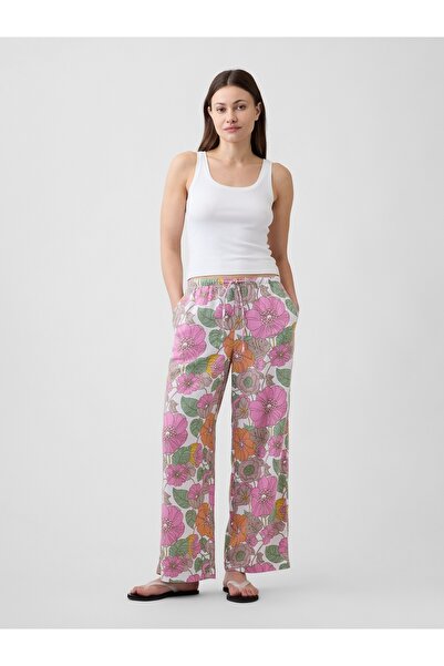 GAP Kadın Çok Renkli Mid Rise Pull-On Wide-Leg Pantolon