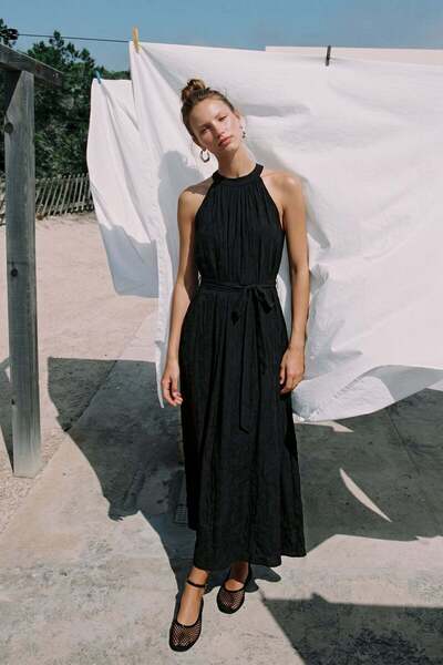 Sateen Belted Dress - Black