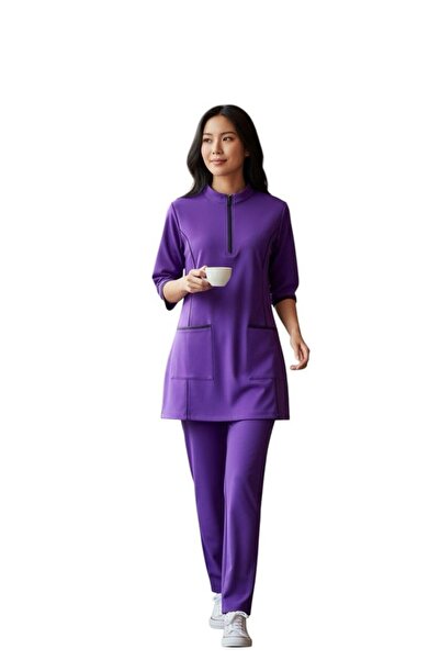 Generic Housemaid Uniform/Nurse Uniform/Medical Scrub Set with Black Piping -...