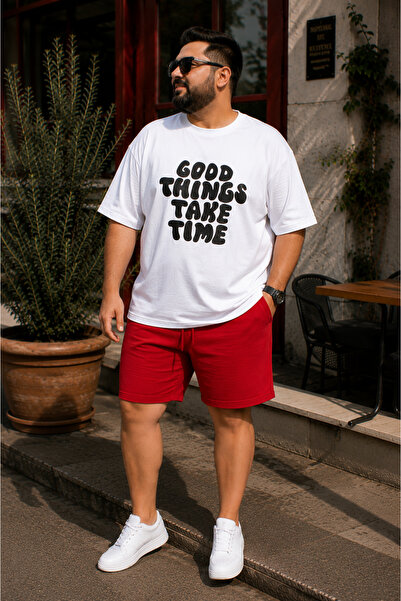 Rubonia Plus Size Women Men Oversize Shorts Set Good Things Take Time Printed...