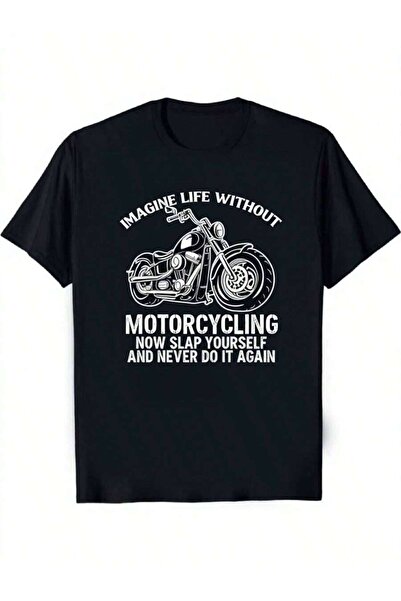 LİNA06 تي شيرت رجالي أسود برسومات الدراجات النارية |   طباعة اقتباسات Biker L...