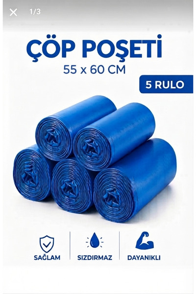 MTA orta boy mavi çop poşeti 55×60 cm 30 litre 5 Rulo × 20 adet ( toplam 100 ...