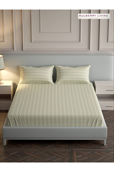 Mulberry Living By Styli ملاءة سرير كينج مسطحة من القطن 100% مع غطاءين للوسائ...