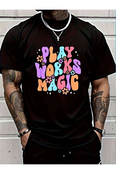 23ERVA 100% Cotton Works Magic Therapist Play Therapy Men's Black Vacation Cr...