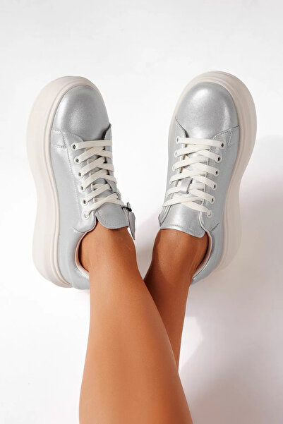 Zaira Women's silver sneakers made of genuine Leather Indira2 #25505 - 40