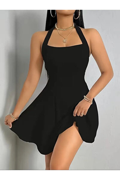 Generic Brand Women's Halter Neck Geometric Collar Short Diving Dress