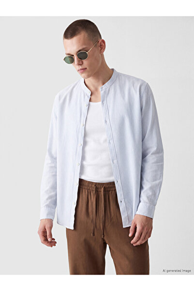 LC Waikiki Nevavm Regular Fit Judge Collar Striped Poplin Men's Shirt with Di...