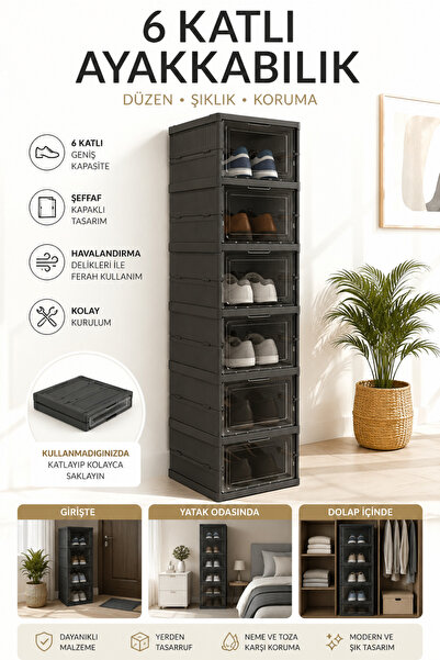 ego home 6 Katlı Modüler Ayakkabılık Lüks Ayakkabı Kutusu Seti Dolabı Katlanı...