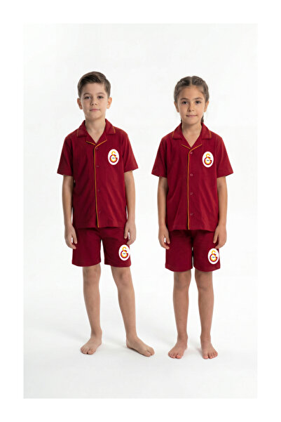 Galatasaray Licensed Children's Short Sleeve Shorts Pajama Set Cotton Buttone...