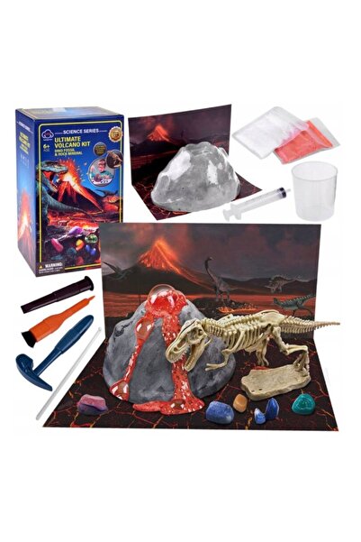 Ikonka Kit de paleontologie 2 in 1 pentru copii, Ikonka, Vulcanul si fosila D...