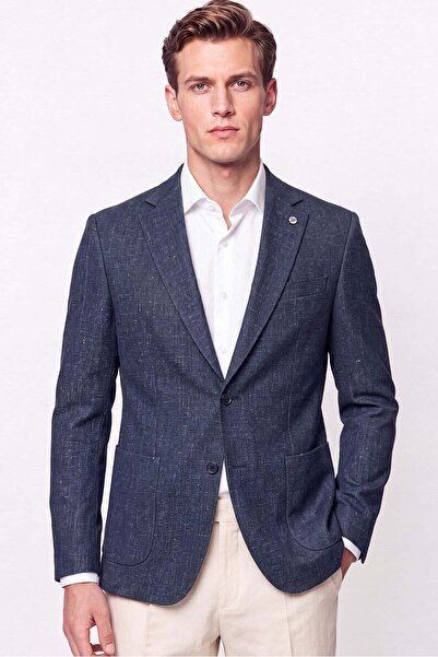 Efor Comfort Fit Pocket Flexible Cotton Navy Blue Blazer Jacket C 740