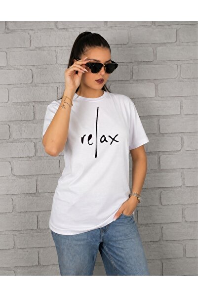 Krays تي شيرت للجنسين بتصميم بسيط مطبوع عليه عبارة RELAX مصنوع من القطن بنسبة...