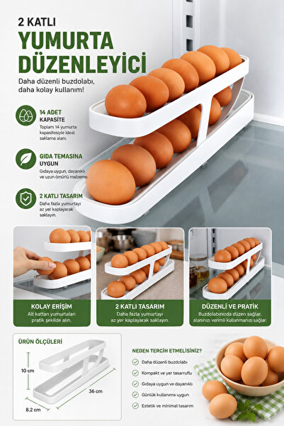 Binbirreyon 2-Tier Cabinet Egg Organizer with 14-16 Egg Capacity Re043