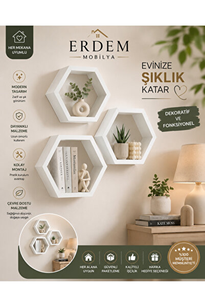 ERDEM MOBİLYA VE DEKORASYON altıgen(petek) duvar rafı