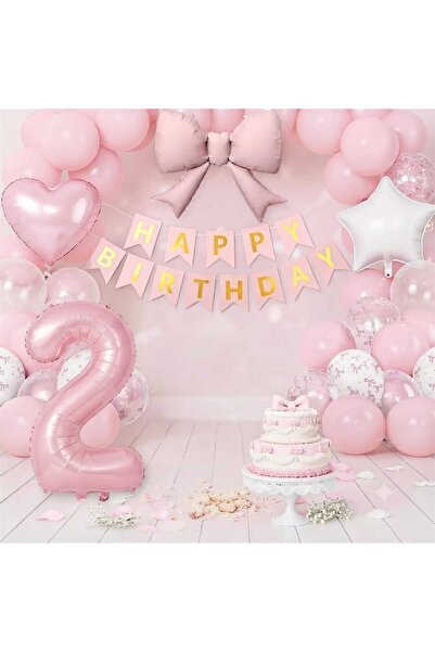 ÇITIPITISTORE Pink Number Bow Birthday Party Decoration Set