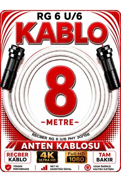 Avarson Reçber Anten Kablosu RG 6 U/6 307156 Tam Bakır Beyaz 8 METRE