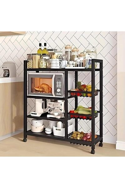 No branded Modern 4-Tier Kitchen Storage Rack, Metal Frame with Wooden Shelve...