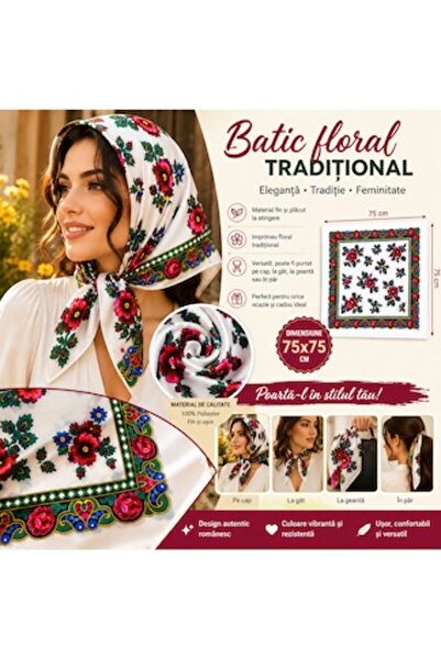 OEM Eșarfă de damă cu motive florale 75X75 CM Albă