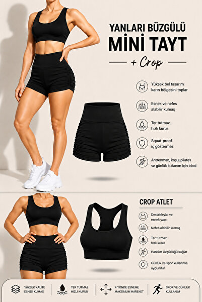 CARABO MODA Ženske mini leggins sa visokim strukom i bočnim naborima - set od...