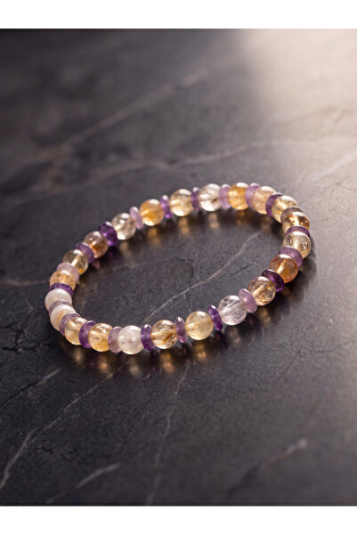 OSMANLI DEĞERLİ TAŞ Citrine - Amethyst Natural Stone Bracelet (6 mm)
