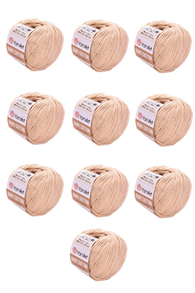 Yarnart خيط قطني للأطفال 10 قطع (404 بيج فاتح) 50% قطن 50% أكريليك 50 جرام 16...