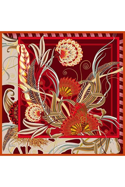 Levidor Red Ivy Detailed Twill Silk Scarf